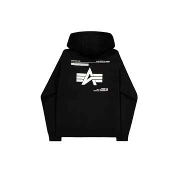 Label Zip Back Print Hoodie - black