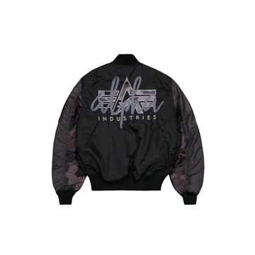 MA-1 Camo Back Embroidery Bomber Jacket - black