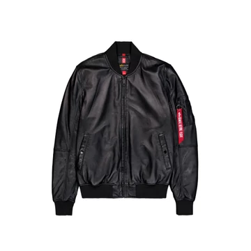 MA-1 Leather Bomber Jacket - black