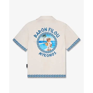 SS25 Backprint Shirt with Greek Pattern, Mykonos - Pearl white