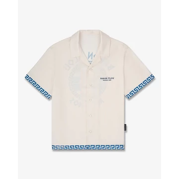 SS25 Backprint Shirt with Greek Pattern, Mykonos - Pearl white