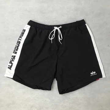 Printed Stripe Swim Short - black/white