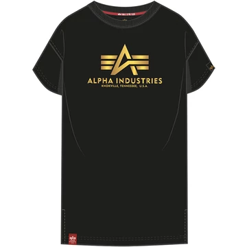 Basic T Long Foil Print Woman - black/yellow gold