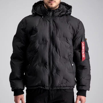 Hooded Logo Puffer - black