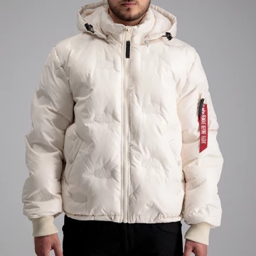 Hooded Logo Puffer - jet stream white