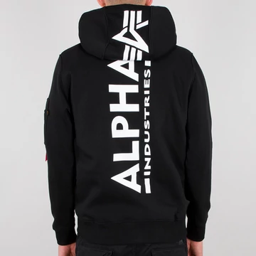 Back Print Zip Hoody - black