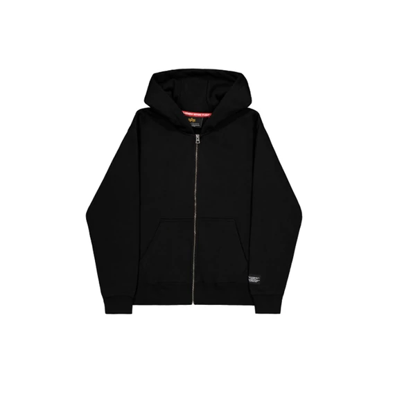 Label Zip Back Print Hoodie - black