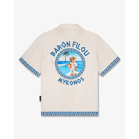 SS25 Backprint Shirt with Greek Pattern, Mykonos - Pearl white