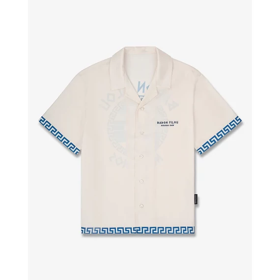 SS25 Backprint Shirt with Greek Pattern, Mykonos - Pearl white