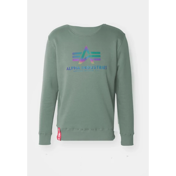 basic-sweater-rainbow-reflective-print-vintage green