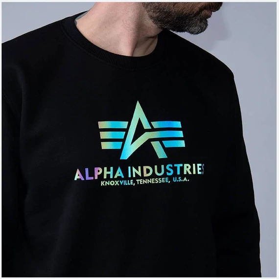 Basic Sweater Rainbow Reflective Print - black