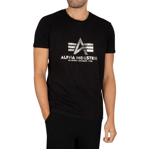 Basic T Foil Print - black/metal silver